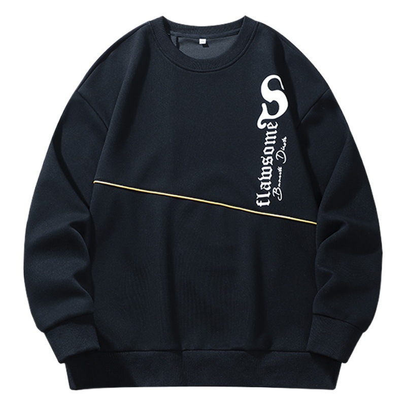 Plus size men's autumn New loose round neck printed sweater casual versatile plus size student Korean style top