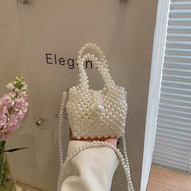 珍珠编织手提包包儿童洋气仙女小包包手工串珠网红斜挎零钱配饰包