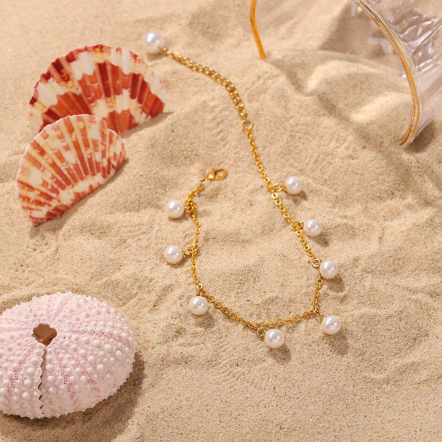 New Style Womenu0027s 18K Gold plated Shell Beads Tassel Pendant Anklet