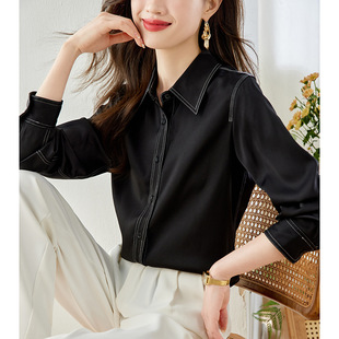 Real Shot 2024 Western Style Casual Autumn New Women's Lapel Chiffon Shirt Top Cardigan Shirt Base Shirt Shirt