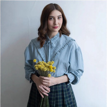 2025亚马逊小众翻领衬衫春季新款娃娃领上衣长袖白色法式气质跨境