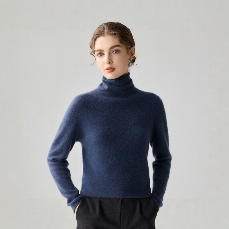 12-stitch flat rolled edge stacked collar 100% cashmere turtleneck sweater for women, autumn and winter slim-fit base knit 12-stitch flat rolled edge stacked collar 100% cashmere turtleneck sweater for women, autumn and winter slim-fit base knit