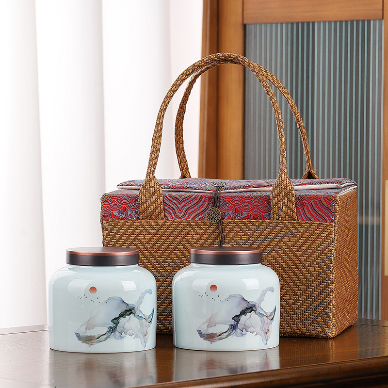 茶叶罐一斤装藤编收纳包普洱茶龙井红茶茶叶空礼盒小竹藤编织