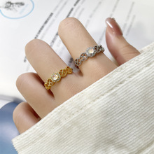 炫彩月光石戒指气质镀金色镂空交叉极光锆石戒子法式精致订婚指环