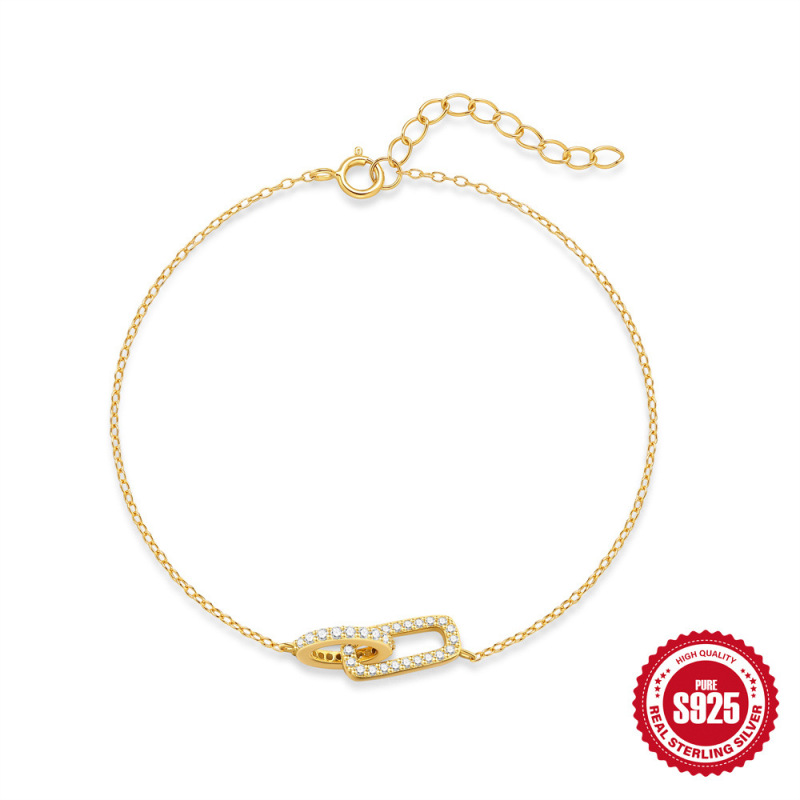 European and American S925 Sterling Silver New Style Charming Geometric Interlocking Diamond-Studded Versatile Bracelet Simple Accessory Customization European and American S925 Sterling Silver New Style Charming Geometric Interlocking Diamond-Studded Versatile Bracelet Simple Accessory Customization