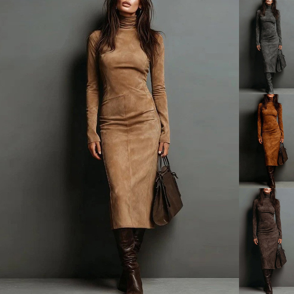 Cross-Border 2025 New Autumn and Winter Sexy Slim Long-Sleeved Bottoming Dress for Women Slimming Look with Coat and Elegant Hip-Hugging Skirt