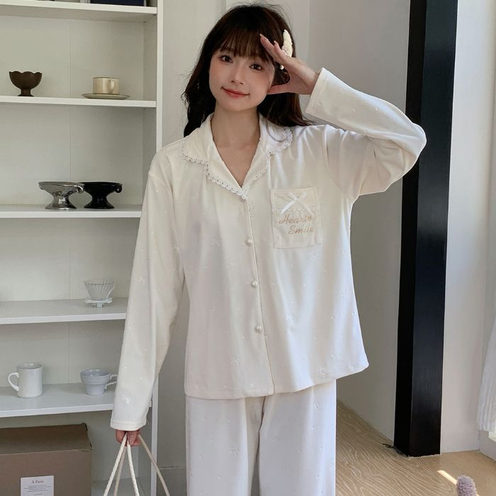 대박 고품질 잠옷 여자 섬 융 가을 겨울 카디건 부드러운 긴 소매 긴 바지