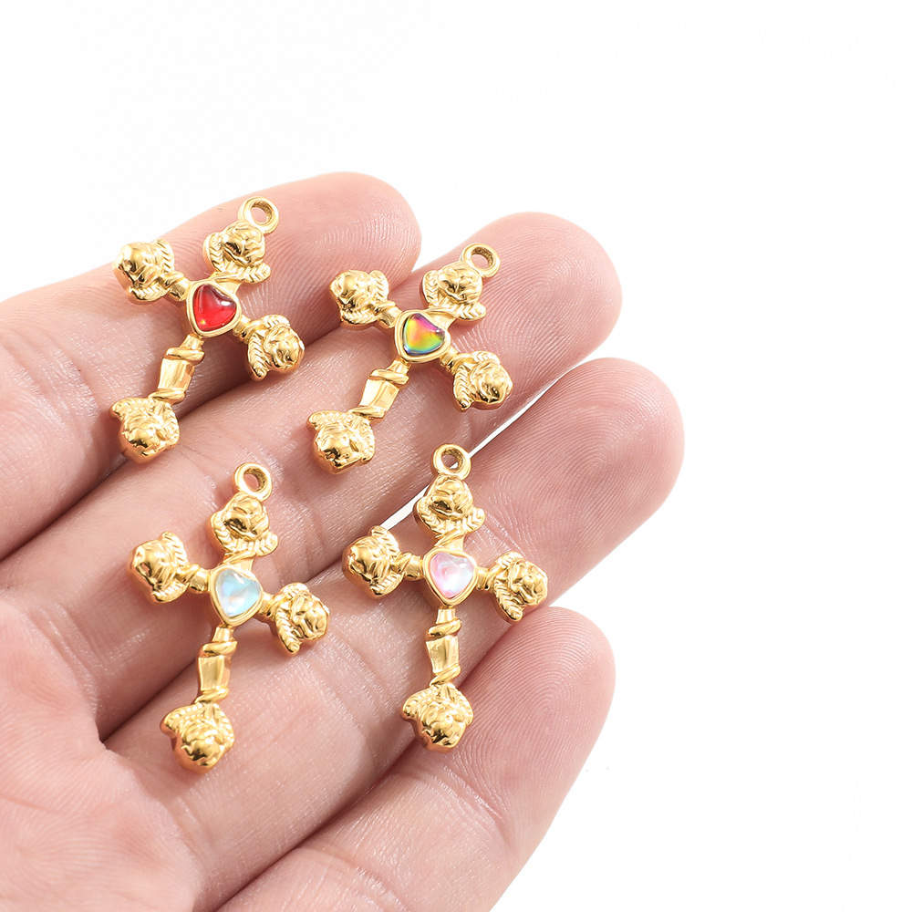 21g Weight Pendant Jewelry Making Type 20*30mm Jewelry Making Size Gem Inlay Material 5 PCS/Package 20*30mm Hole 1~1.9mm 304 Stainless Steel Gem Cross Heart Shape Rose Pendant