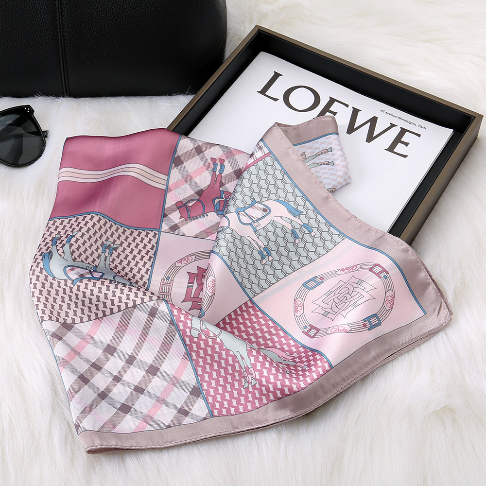 Transfronterizos nueva seda 70 bufandas de seda impresa multicolor diaria bufandas de cabello de alto nivel sensación de ataduras de cabello bolsa bufandas cuadradas