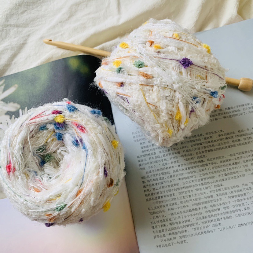 糖果豆豆 手混线 彩虹糖 diy 豆豆茸茸粒粒绒发圈 饰品 特色线