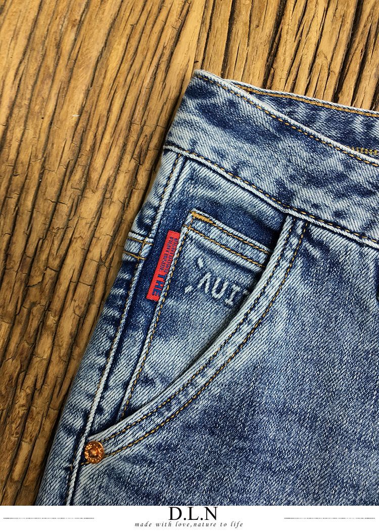 Hochwertige Jeans mit bedrucktem Bund für Herren im Sommer, trendige, elastische, schmal geschnittene Freizeithose für den Jugendtrend_voghion.com