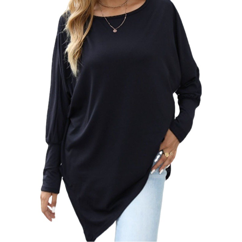 Amazon estación independiente transfronterizo otoño e invierno nuevo deseo manga larga irregular camiseta casual suelta más tamaño grasa superior