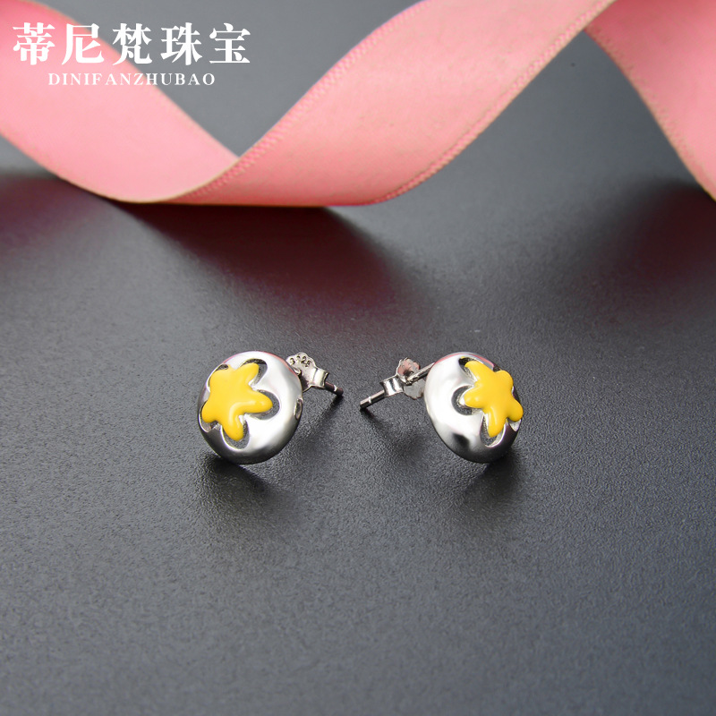 Joyería de aceite de gota de estrella de cinco puntas de las mujeres transfronterizas estilo coreano s925 pendientes personalizados de plata accesorios pendientes redondos de moda