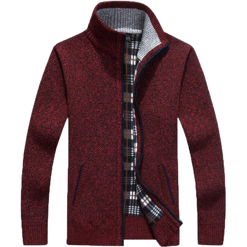 2024 Otoño e Invierno suéter cardigan hombres engrosado cálido Juventud de mediana edad suelta más tamaño collar de pie suéter con cremallera