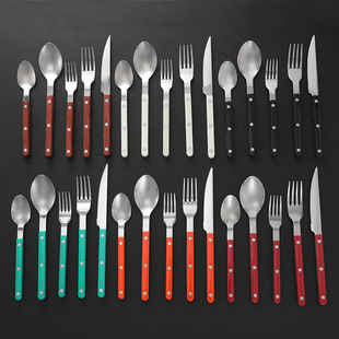 Stainless Steel Western Cutlery Set with Wooden Handles: Steak Knife, Dinner Spoon, Chopsticks, Fork, Dessert Spoon, Five-Piece Set, Business Gift