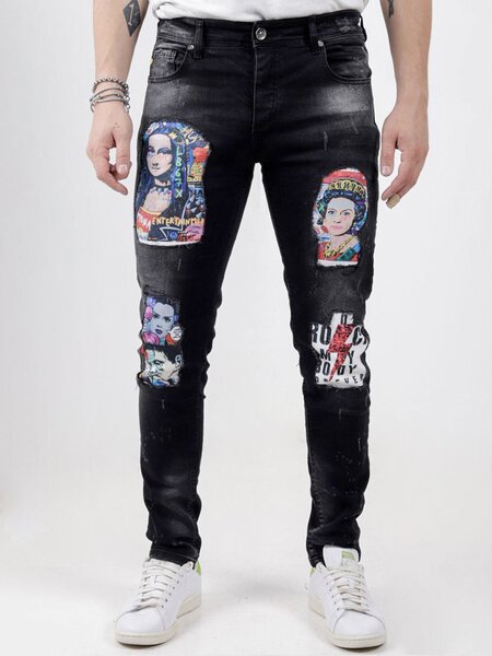denim suede sports jeans with zipper