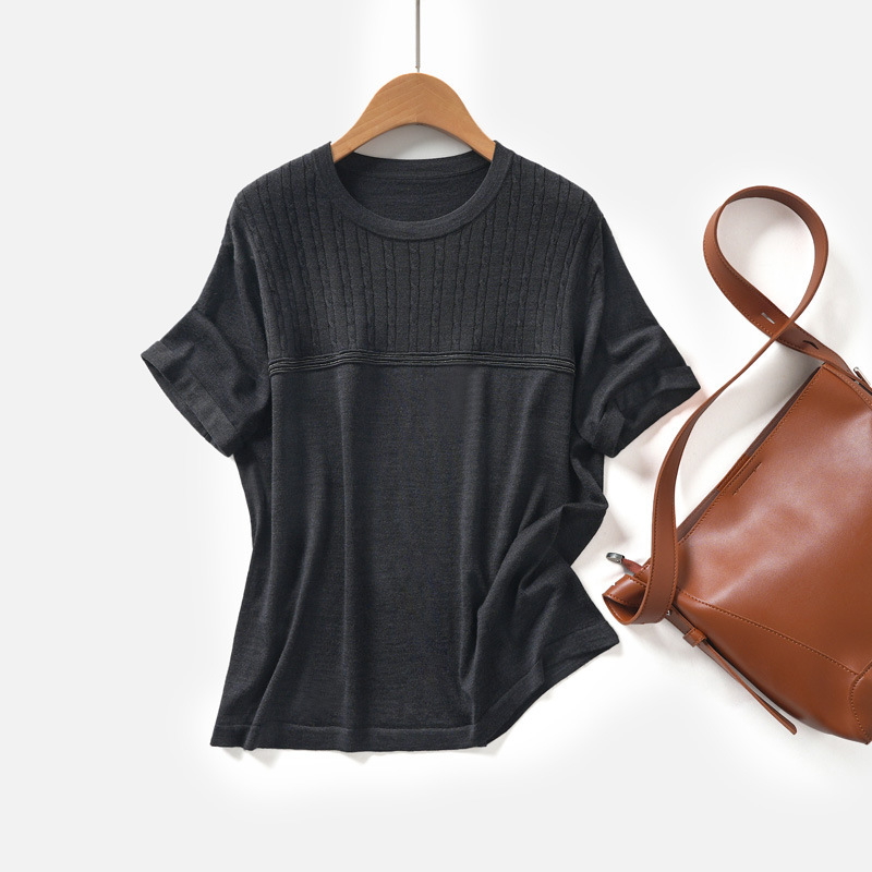 Bc Same Style Accessible Luxury Bead Chain Short-Sleeved Knitwear Women's Thin Round Neck Chao Fine 100% Merino Wool Knitwear Top