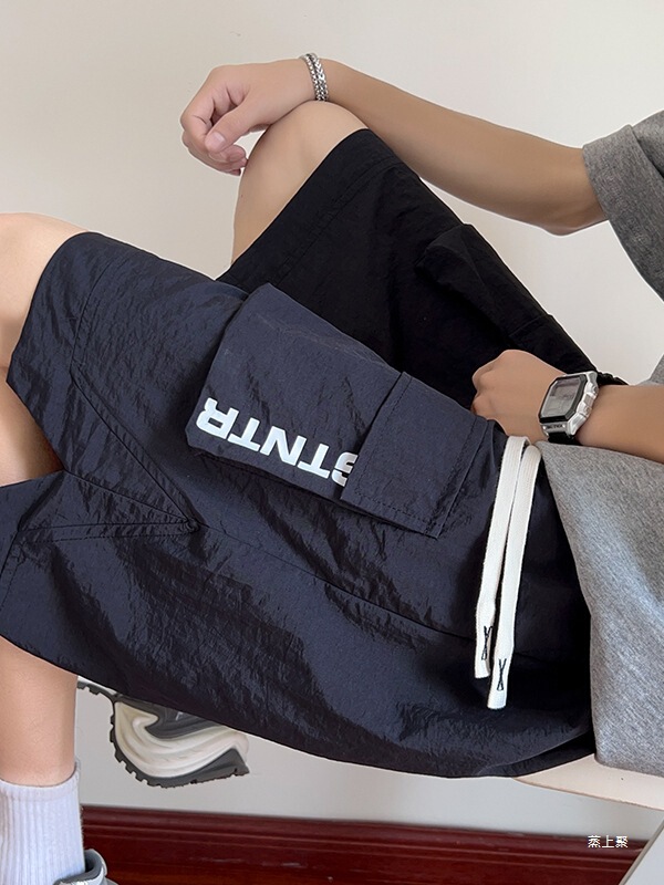 Letter Multi-Pocket Quick-Dry Shorts for Men, Summer Plus Size, Trendy Loose Thin Straight Five-Point Mid-Length Shorts Letter Multi-Pocket Quick-Dry Shorts for Men, Summer Plus Size, Trendy Loose Thin Straight Five-Point Mid-Length Shorts