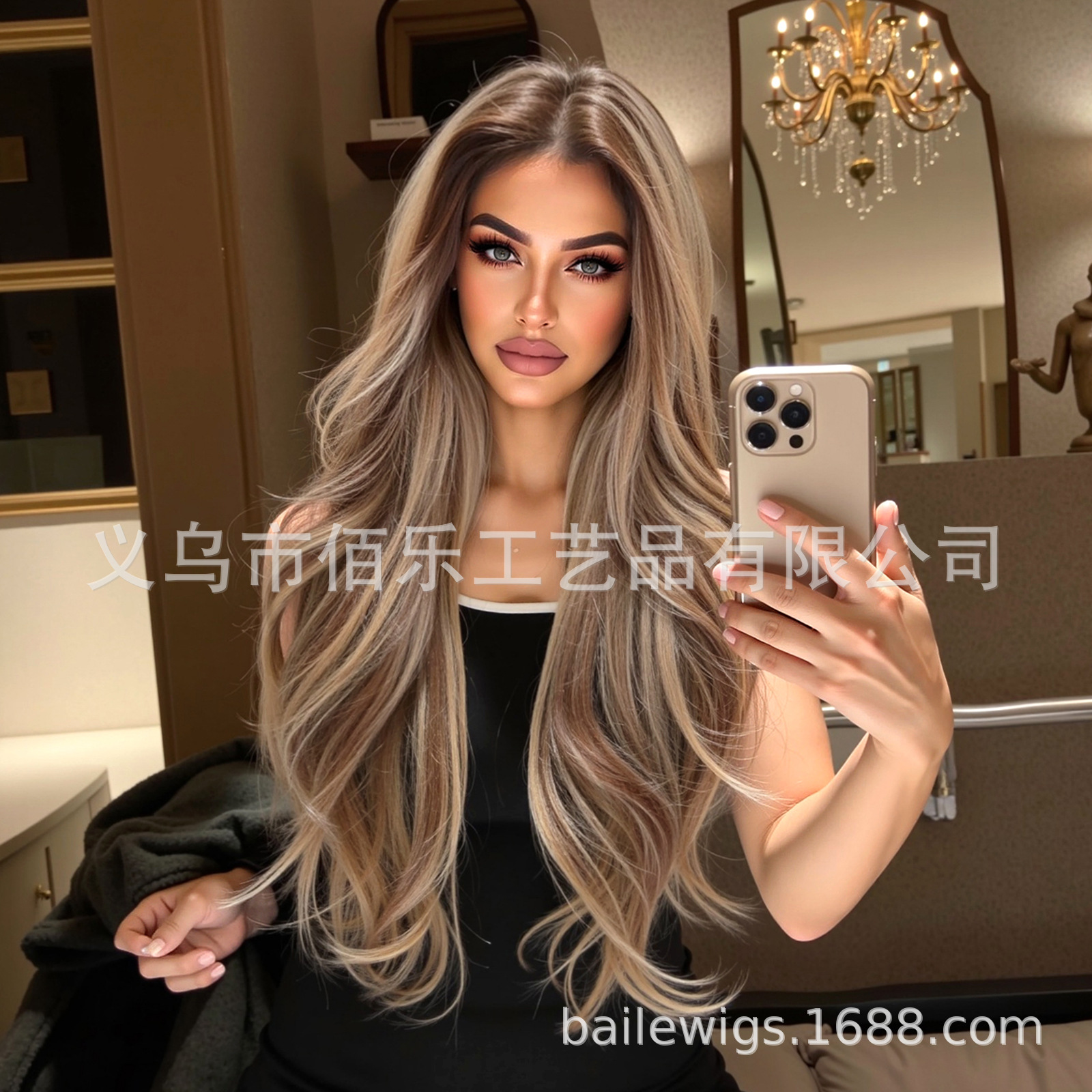 Peluca de Encaje Grande de 13*6, Color Castaño Claro con Reflejos, Cabello Largo y Rizado, Postizo Completo, Tejido a Mano, con Partidura Libre