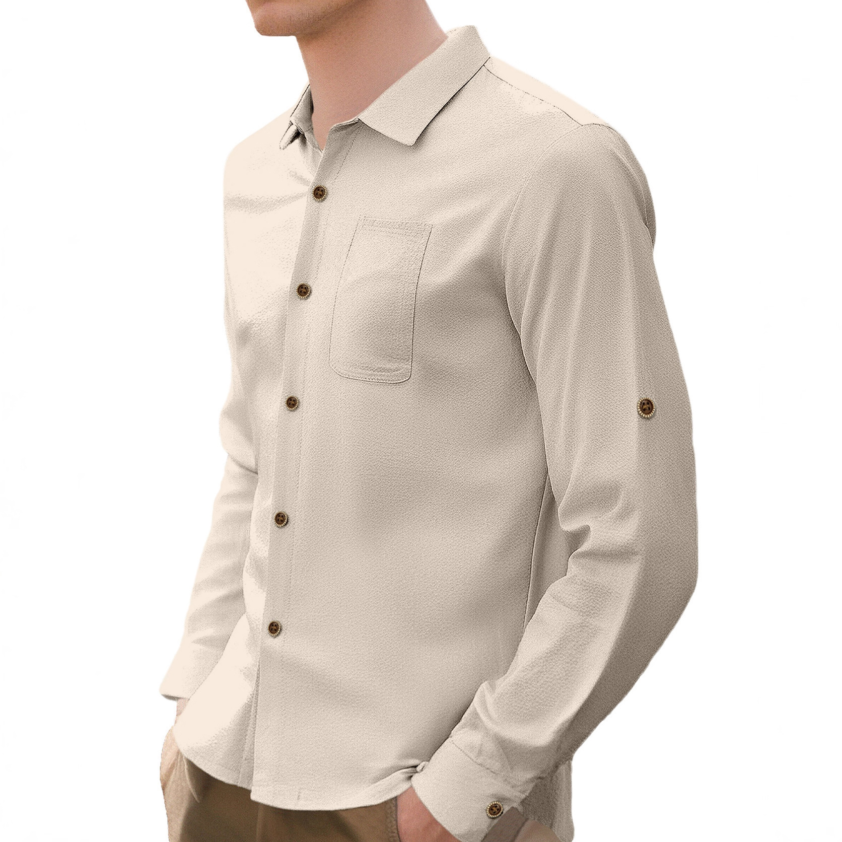 Nuevo Europa y Estados Unidos camisa de lino de manga larga transfronteriza Amazon otoño casual chaqueta de viaje estadounidense suelta hombre