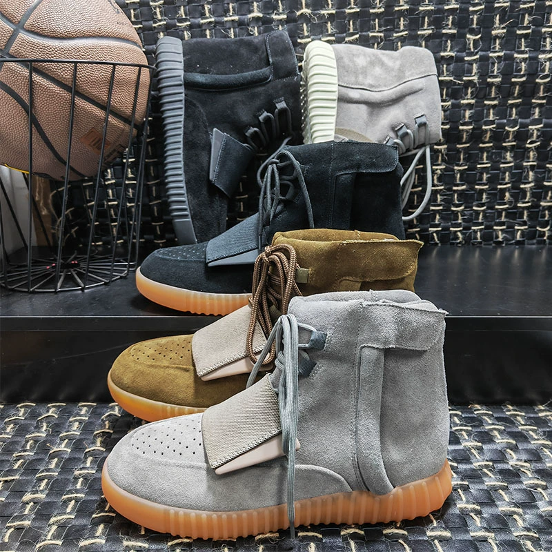 Женская кожаная обувь из Гуанчжоу для осени и зимы, туфли в стиле "dad shoes" с круглым носком, высокие кроссовки, мужская повседневная обувь, популярные в интернете туфли Yeezy, модные ботинки в парном стиле для мужчин.