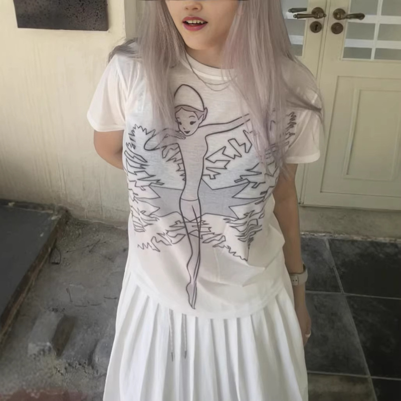 Now - Correct Version Korean Style 26 New Slim-Fit Artistic Ballet Girl Fairy Pattern Short-Sleeve T-Shirt Top Now - Correct Version Korean Style 26 New Slim-Fit Artistic Ballet Girl Fairy Pattern Short-Sleeve T-Shirt Top