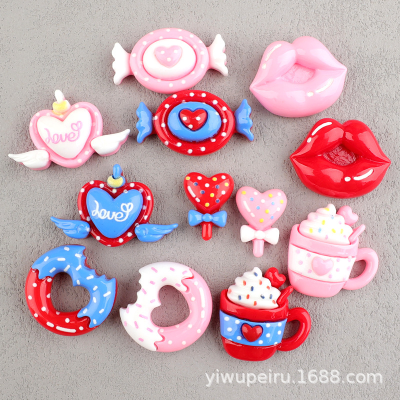 Candy Lips Heart Donut Milk Tea Cup Resin Accessories Hole Shoe Buckle DIY Decorative DIY Water Cup Patch