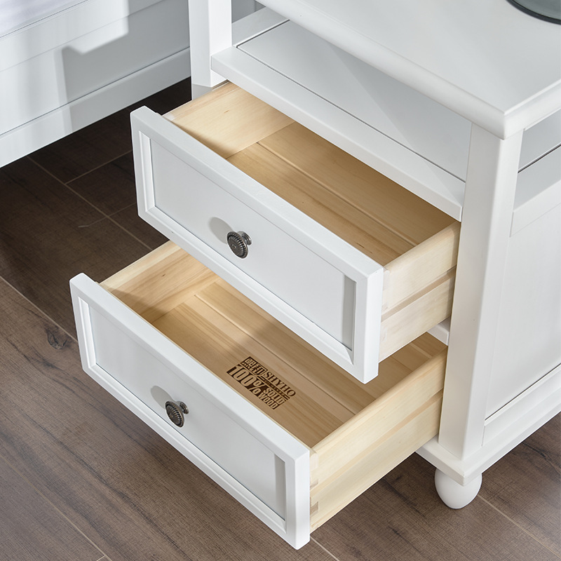 WBZ7 American Retro Solid Wood Bedside Table Modern Simple Corner Cabinet Bedroom Drawer Storage Cabinet Furniture
