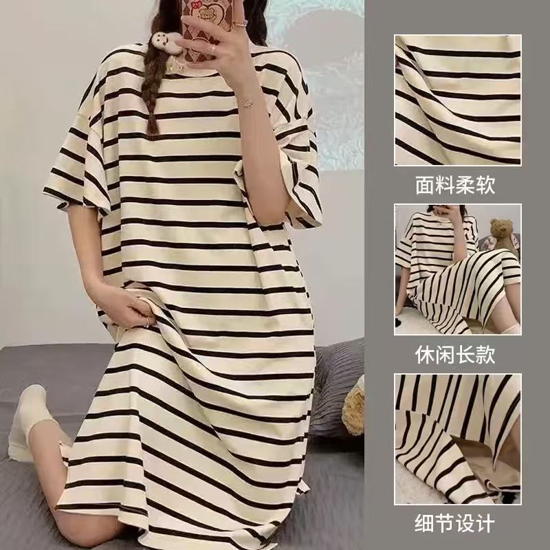 薄款套头睡裙女夏季卡通少女学生圆领连体睡裙家居服