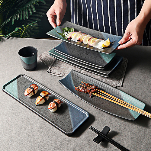 Japanese sushi rectangular plate commercial hot pot restaurant special imitation porcelain melamine barbecue barbecue long plate plate