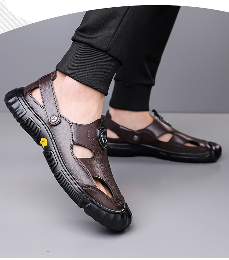 Giày sandal nam cỡ lớn mùa hè kiểu lười khoét lỗ đế mềm xỏ chân — Màu nâu, màu đen chi tiết 16