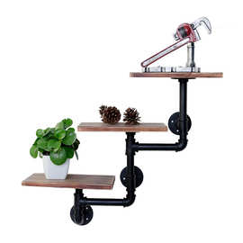 水管4层壁挂式书架美式厨房储物架铁艺搁板墙上实木置物架收纳