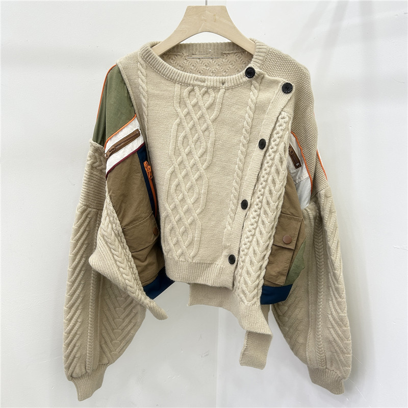 2024 invierno nuevo estilo coreano blando camisa de tela superior superior sensación de alta calidad super hermosa moda universal empalme suéter de color contrastante