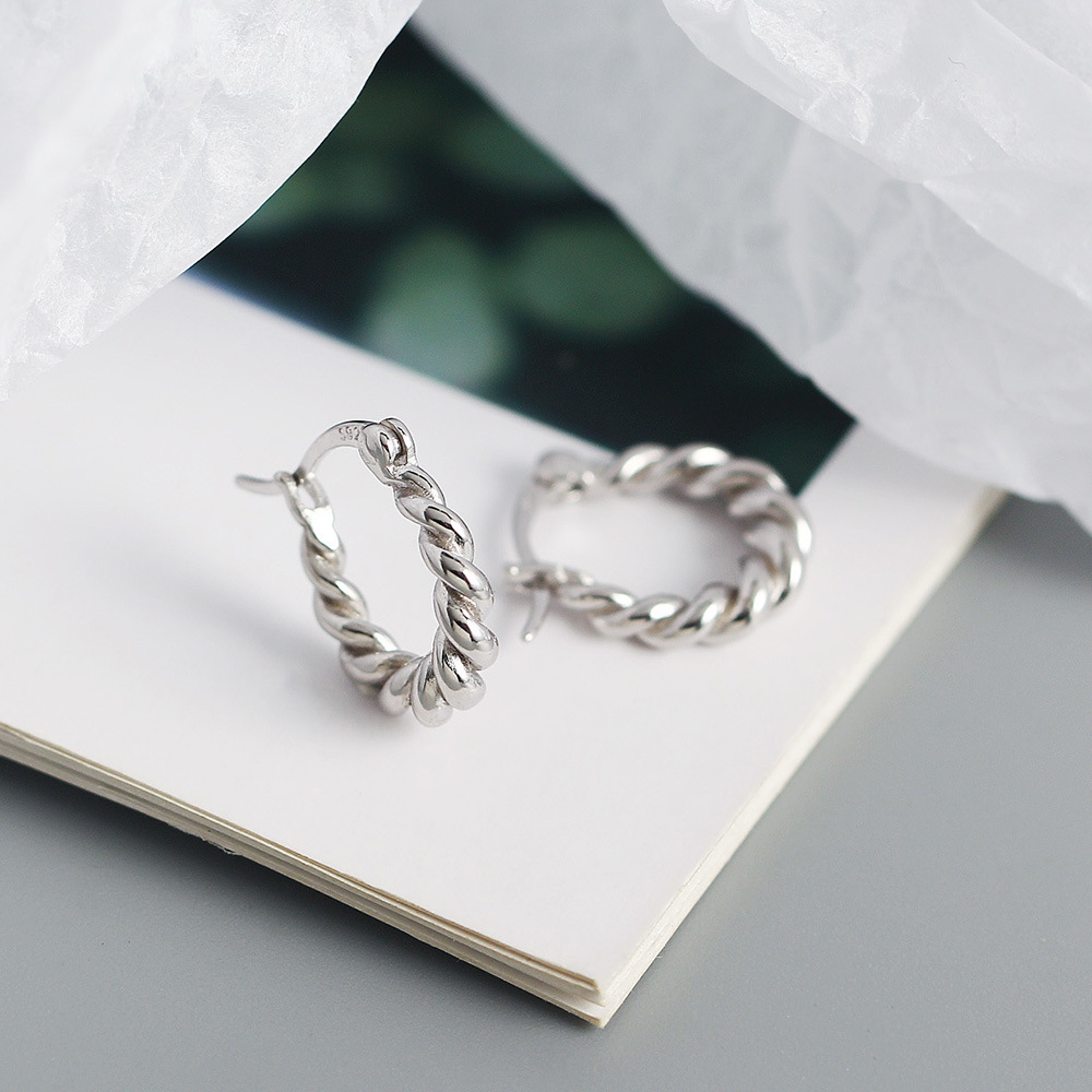 Twist Pattern 1 Pair 925 Sterling Silver Twist Hoop Earrings