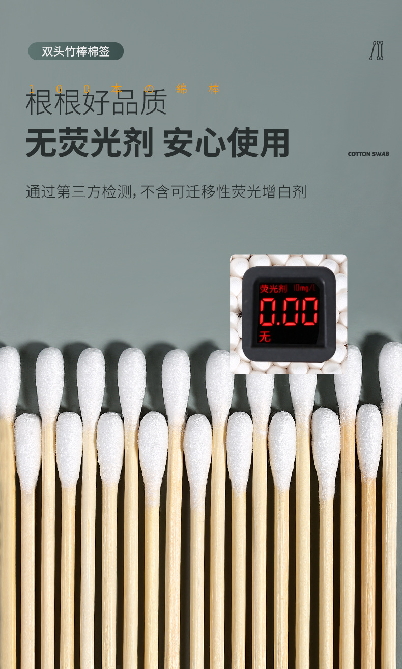 Wholesale of 100-piece cotton swabs, neutral packaging, double-ended wooden sticks, disposable makeup and cleaning cotton swabs as gifts Item Picture