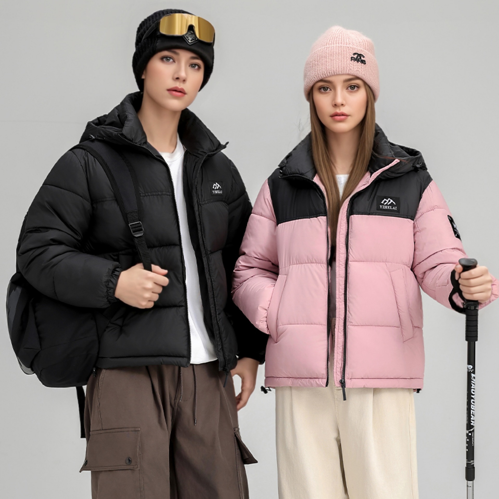 Black Gold Cross - Border 2026 chaqueta de algodón de plumón de invierno para hombres y mujeres, nueva chaqueta de pan al aire libre corta para parejas