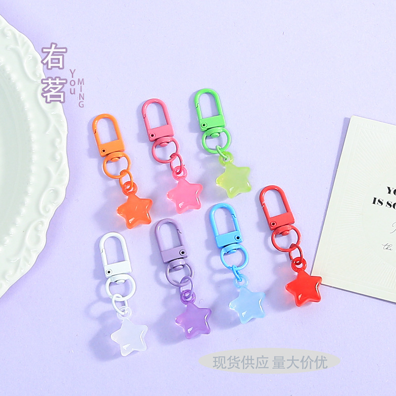 Colorful Transparent Jelly Star Pendant Five-Pointed Star Keychain Men's and Women's Bag Decoration Small Gift Pendant Wholesale