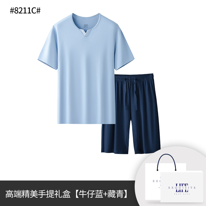 [Pocas cosas buenas] 80 trajes modales de doble cara de ropa de hogar para hombres de primavera y verano se pueden usar en pantalones cortos de manga corta