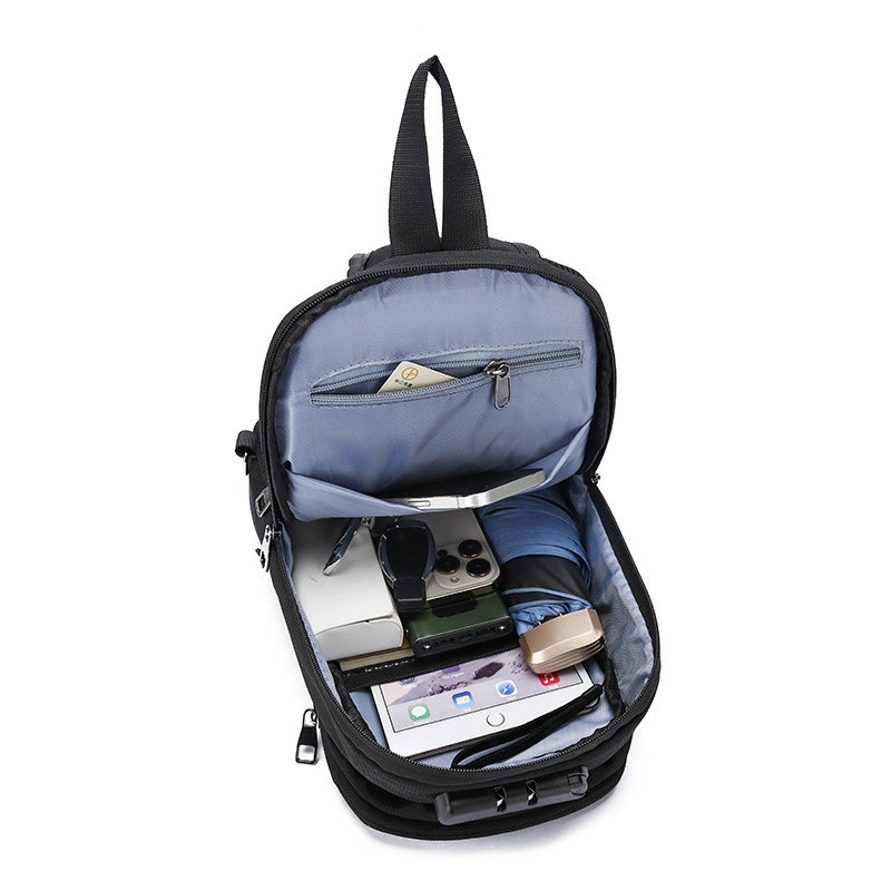 Bolso de pecho de negocios recargable USB para hombres al por mayor transfronterizo multifunción anti-salpicaduras antirrobo casual bolso de mensajero de viaje marea