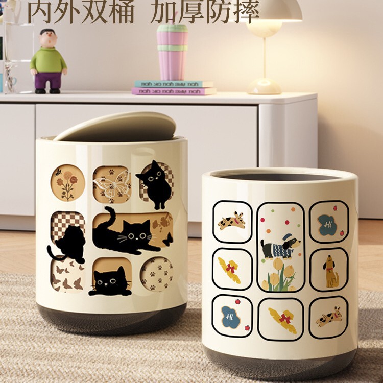 Medieval Style Trash Can for Home Use, High-Looking Wheeled Trash Basket, Living Room, Bedroom, Accessible Luxury, High-End Large Size 2024 New Style