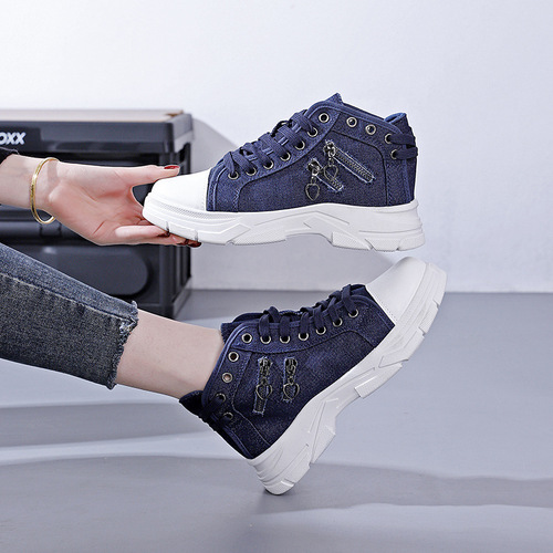 Canvas shoes for women 2025 spring thick sole loafers high-top denim fabric Martin sports shoes XQ-SX-F01