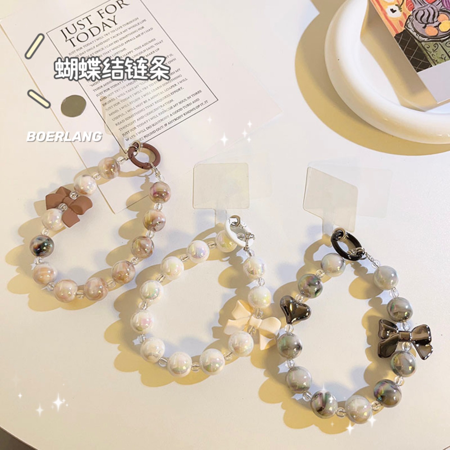 Elegant ins bow chain bracelet wrist strap universal phone case DIY anti-lost drop-resistant Apple Huawei beaded