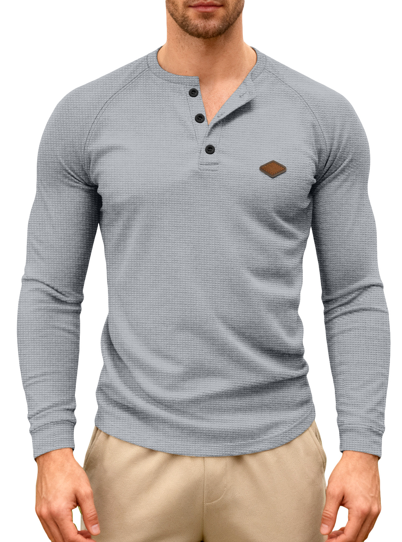 Nuevo transfronterizo europeo y americano hombre casual primavera y otoño americano waffle tie rápido secado hombro Henry camiseta de manga larga
