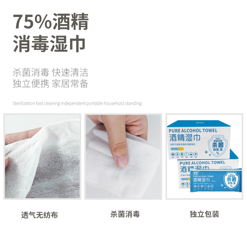 Alcohol Wet Wipes for Babies, 50 Sheets in a Box, Single-Sheet Packaging, Convenient and Portable Cleaning and Disinfection Wipes