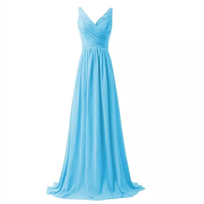 Amazon 2025 Spring New Shoulder Deep V Backless Pleated Dress Long Strappy Wedding Banquet Bridesmaid Dress