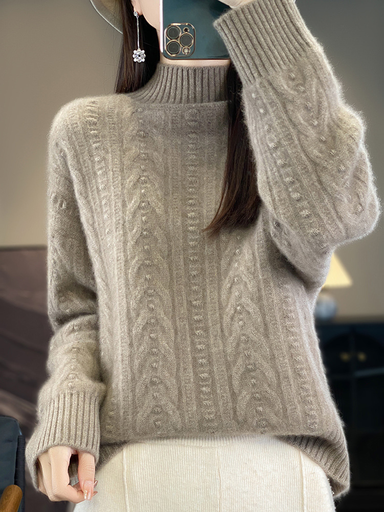 Women's half turtleneck thickened woolen sweater autumn and winter new skin-friendly warm cashmere knitted sweater fashionable all-matching bottoming shirt