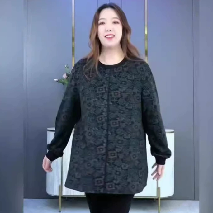 Demi-season shiffon long-sleeve, shirt for mother, plus size, fitted, oversize