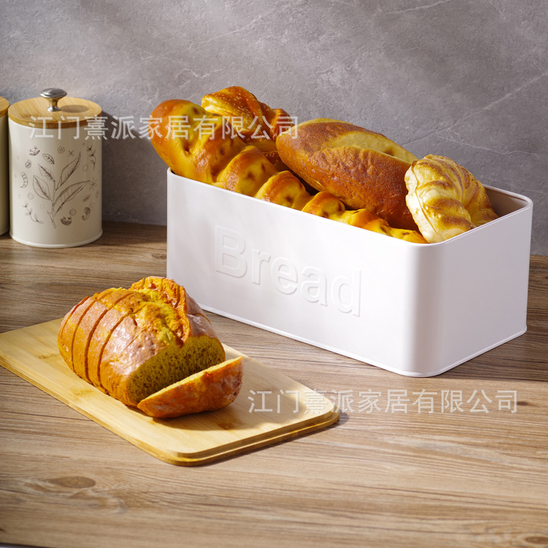 クロスボーダーホームメタルパンボックスキッチン食品グレード通気性鮮度保持保存瓶白正方形竹蓋パンボックス|undefined