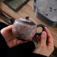 粗陶岩矿斑斓茶壶复古茶杯茶具纯手工彩陶工艺西施壶柴烧泡茶单壶