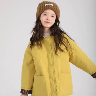 冬装童装女童复古棉衣2026秋冬儿童撞色翻领棉服外套